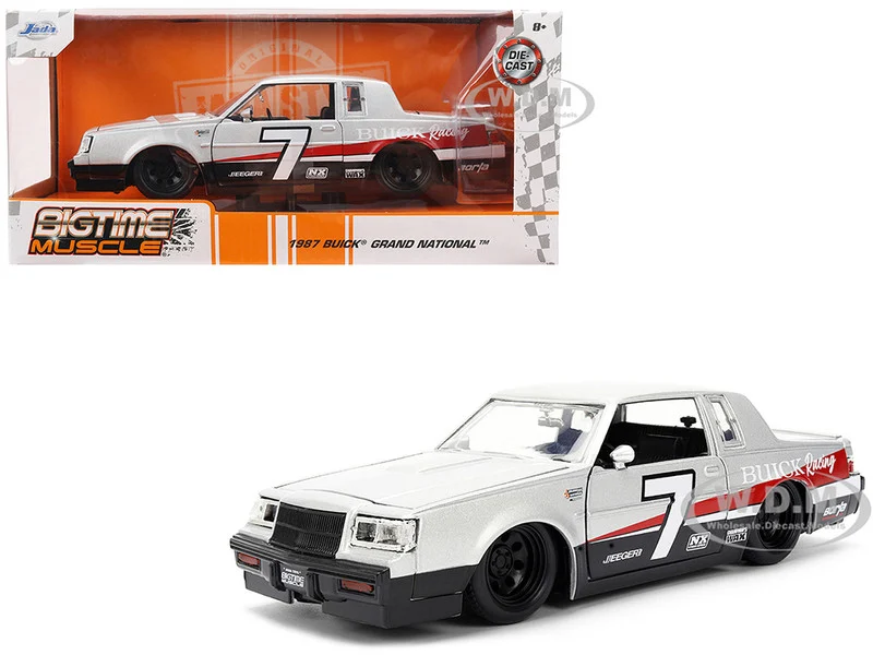 1987 Buick Grand National #7 "Buick Racing" Matt Silver Metallic with Red and Black Stripes "Bigtime Muscle" Series 1/24 Diecast Model by Jada - Buick Models