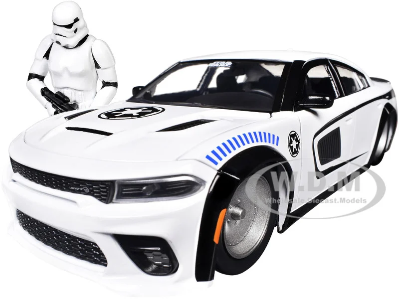 2021 Dodge Charger SRT Hellcat White with Graphics and Stormtrooper Figure "Star Wars" Franchise "Hollywood Rides" Series 1/24 Diecast Model Car by Jada - Dodge Models
