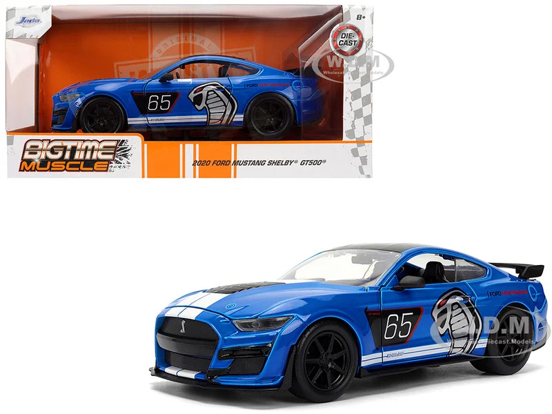 2020 Ford Mustang Shelby GT500 #65 "Ford Performance" Blue with Black Top and White Stripes "Bigtime Muscle" Series 1/24 Diecast Model Car by Jada - Ford Models
