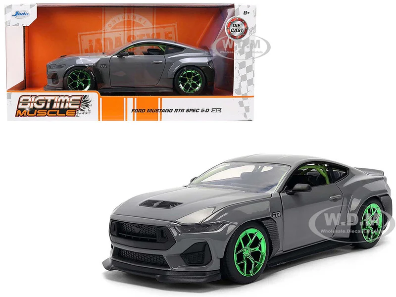 2024 Ford Mustang RTR Gray with Green Wheels "Bigtime Muscle" Series 1/24 Diecast Model Car by Jada - Ford Models