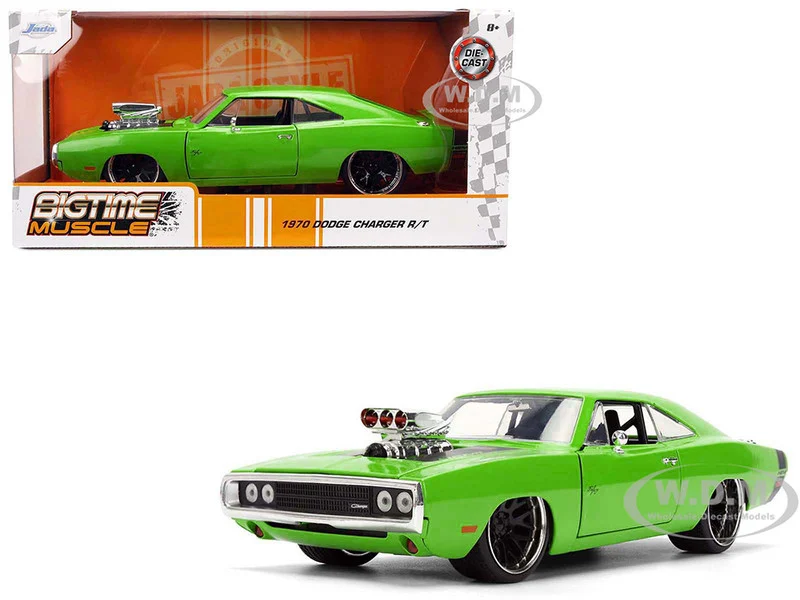 1970 Dodge Charger R/T Bright Green with Black Tail Stripe "Bigtime Muscle" Series 1/24 Diecast Model Car by Jada - Dodge Models