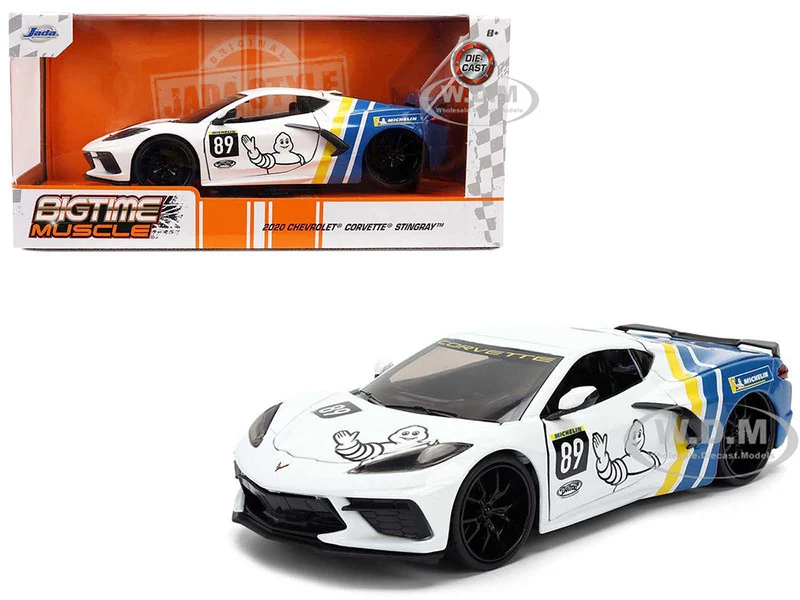 2020 Chevrolet Corvette Stingray C8 #89 "Michelin" White with Yellow and Blue Stripes "Bigtime Muscle" Series 1/24 Diecast Model Car by Jada - Chevrolet Models