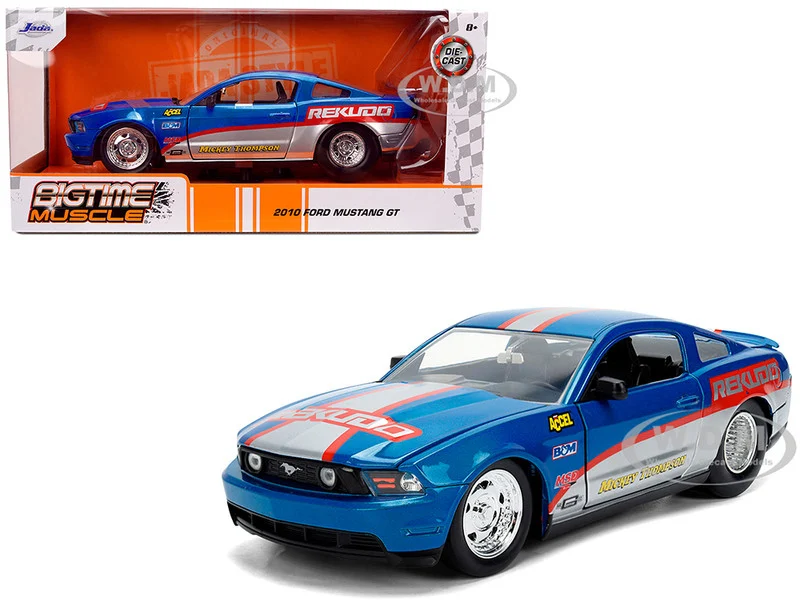 2010 Ford Mustang GT "Rekudo" Blue Metallic with Red and Silver Stripes "Bigtime Muscle" Series 1/24 Diecast Model Car by Jada - Ford Models