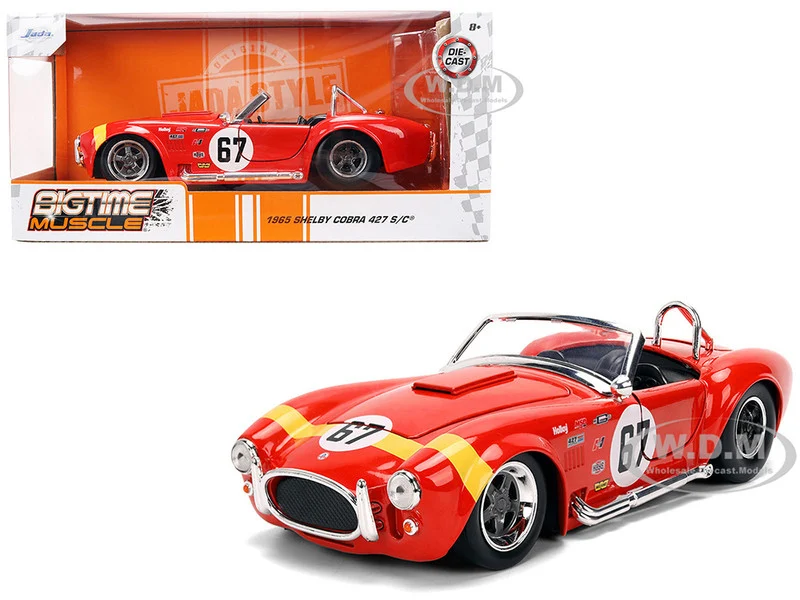 1965 Shelby Cobra 427 S/C #67 Red with Yellow Stripe "Bigtime Muscle" Series 1/24 Diecast Model Car by Jada - Shelby Models