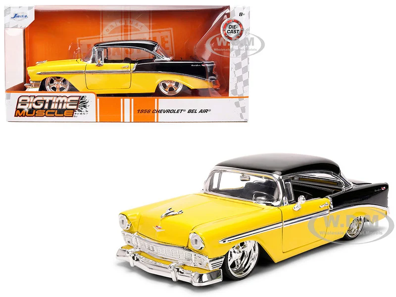 1956 Chevrolet Bel Air Yellow and Black "Bigtime Muscle" Series 1/24 Diecast Model Car by Jada - Chevrolet Models