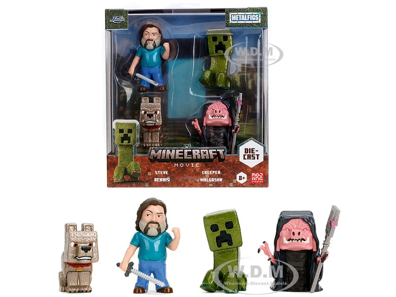 Set of 4 Diecast Figures "A Minecraft Movie" (2025) Movie "Metalfigs" Series Diecast Models by Jada - Movie/TV Series Models