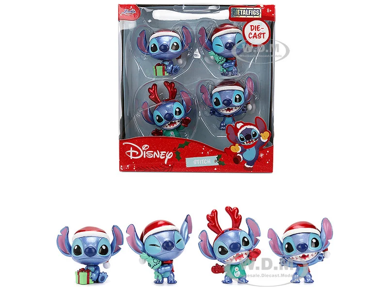 Set of 4 Diecast Figures "Disney's Stitch Christmas Edition" "Metalfigs" Series by Jada - Movie/TV Series Models