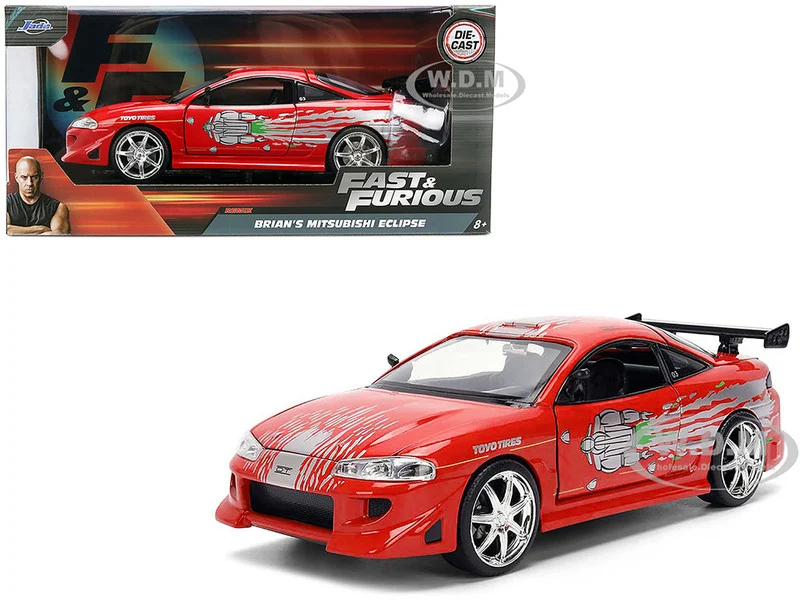 Brian's Mitsubishi Eclipse Red with Graphics Remix "The Fast and The Furious" (2001) Movie "Fast & Furious" Series 1/24 Diecast Model Car by Jada - Fast & Furious Models