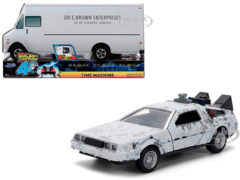 DMC DeLorean Time Machine Brushed Metal (Frost Version) "Back to the Future" (1985) Movie "40th Anniversary" Special Packaging "Hollywood Rides" Series 1/32 Diecast Model Car by Jada - Movie/TV Series Models