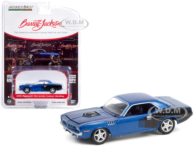 1970 Plymouth Barracuda Custom Hardtop Blue Metallic and Black with Modern HEMI Lettering (Lot #720) Barrett Jackson "Scottsdale Edition" Series 7 1/64 Diecast Model Car by Greenlight - Plymouth Models