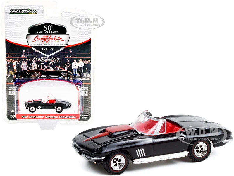 1967 Chevrolet Corvette Convertible Black with Red Stripe and Red Interior (Lot #1367) Barrett Jackson "Scottsdale Edition" Series 8 1/64 Diecast Model Car by Greenlight - Chevrolet Models