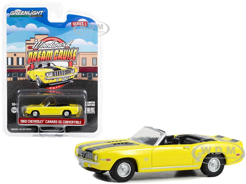 1969 Chevrolet Camaro SS Convertible Yellow with Black Stripes "17th Annual Woodward Dream Cruise Featured Heritage Vehicle" (2011) "Woodward Dream Cruise" Series 1 1/64 Diecast Model Car by Greenlight - Chevrolet Models