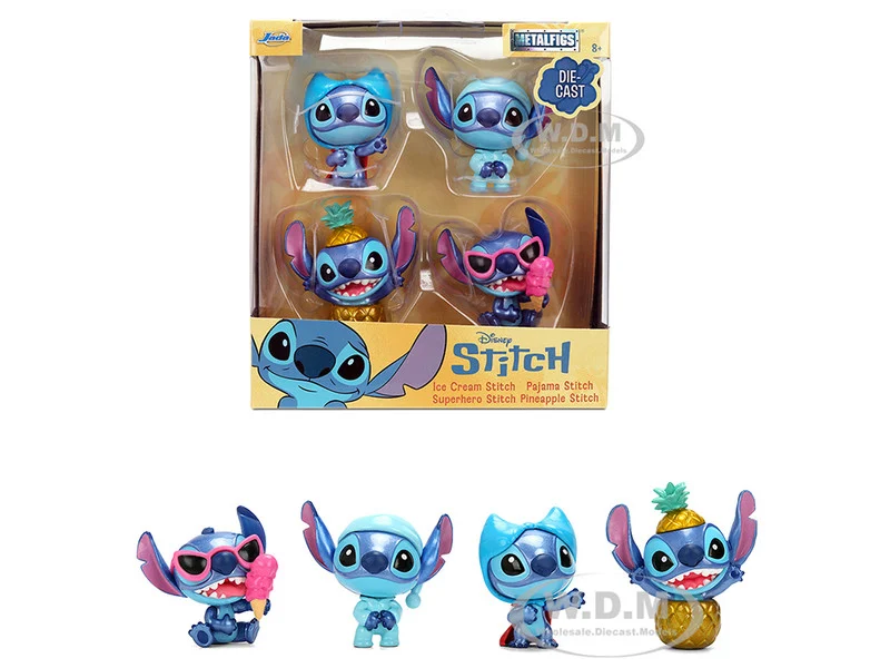 Set of 4 Diecast Figures "Disney's Stitch" Wave #3 "Metalfigs" Series Diecast models by Jada - Movie/TV Series Models