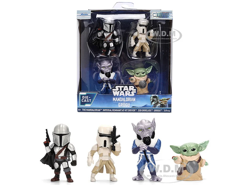 Set of 4 Diecast Figures "Star Wars: The Mandalorian & Grogu" (2026) Movie "Metalfigs" Series Diecast Models by Jada - Movie/TV Series Models