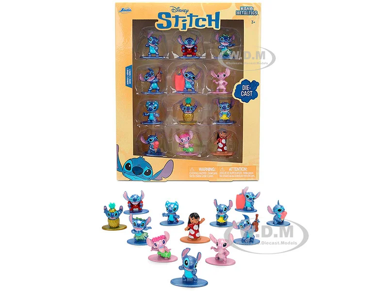 Set of 12 Diecast Figures "Disney's Stitch" Franchise "Nano Metalfigs" Series Diecast models by Jada - Movie/TV Series Models