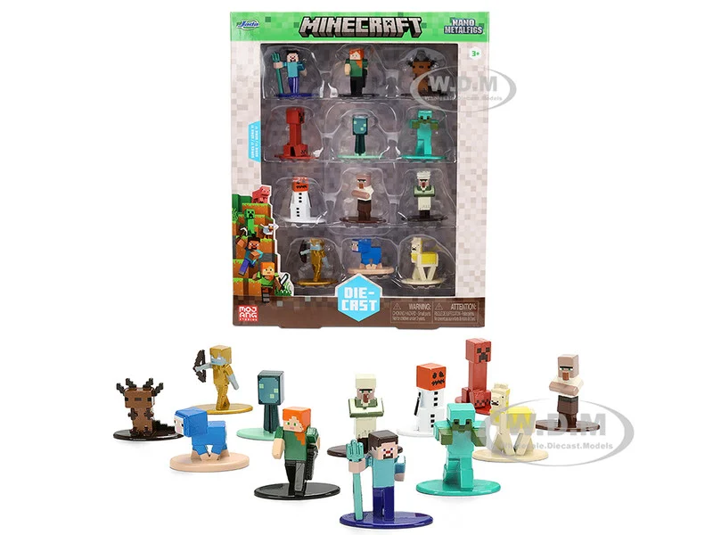 Set of 12 Diecast Figures "Minecraft" Video Game "Nano Metalfigs" Series Diecast Models by Jada - Movie/TV Series Models