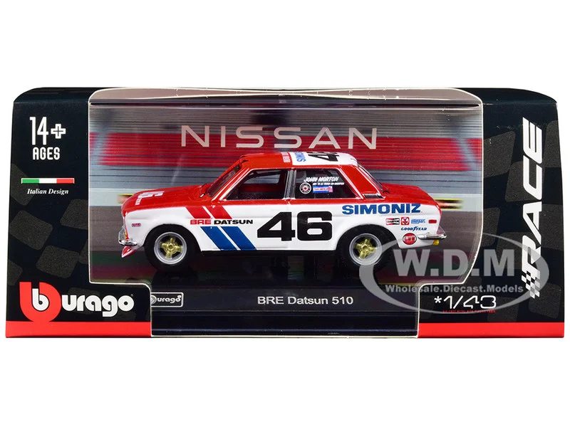 Datsun 510 #46 John Morton Red and White "BRE (Brock Racing Enterprises)" "Race" Series 1/43 Diecast Model Car by Bburago - Datsun Models