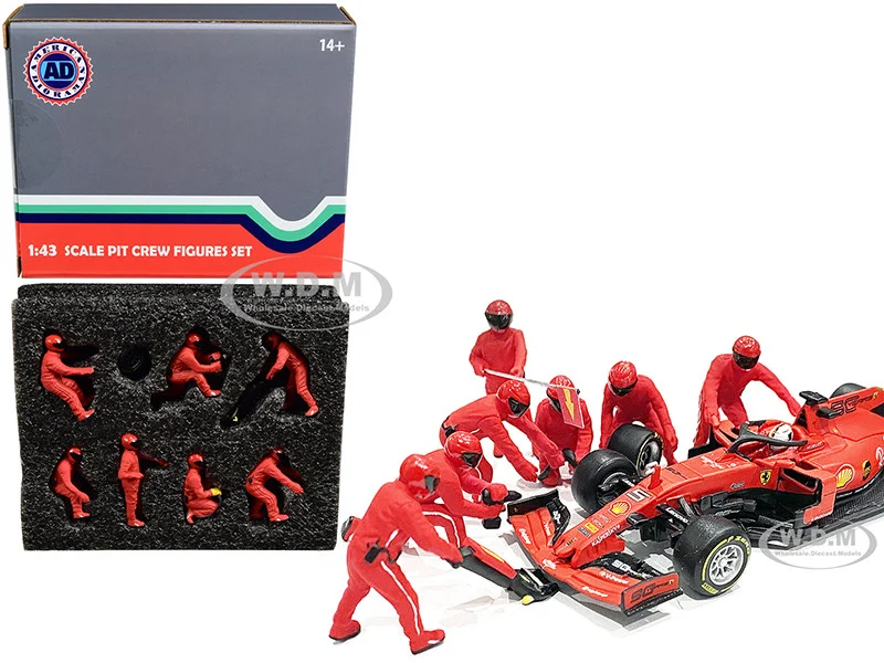 Formula One F1 Pit Crew 7 Figurine Set Team Red for 1/43 Scale Models by American Diorama - Formula 1 Models