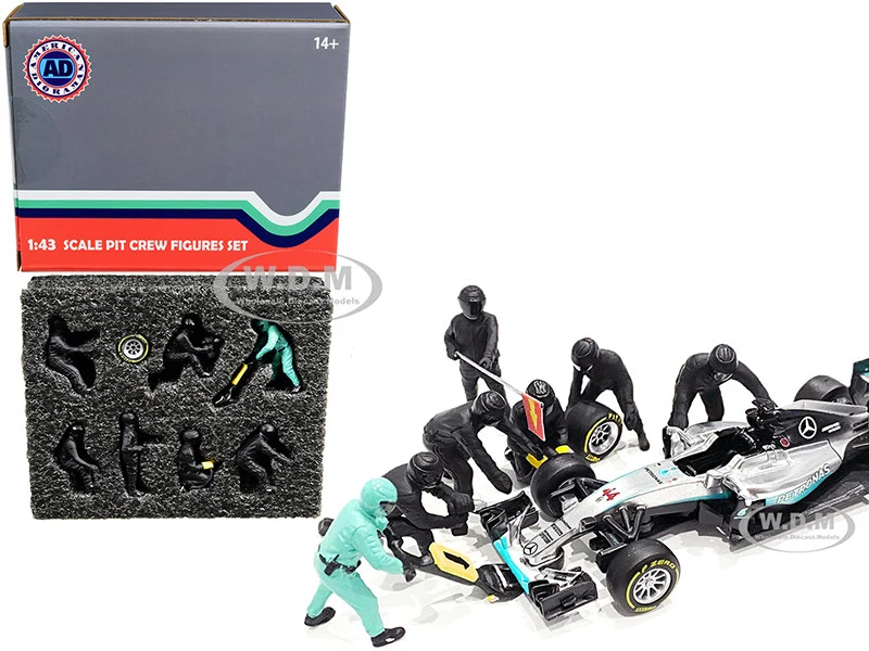 Formula One F1 Pit Crew 7 Figurine Set Team Black for 1/43 Scale Models by American Diorama - Formula 1 Models