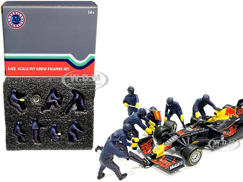 Formula One F1 Pit Crew 7 Figurine Set Team Blue for 1/43 Scale Models by American Diorama - Formula 1 Models