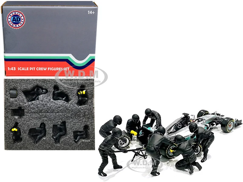 Formula One F1 Pit Crew 7 Figurine Set Team Black Release II for 1/43 Scale Models by American Diorama - Formula 1 Models