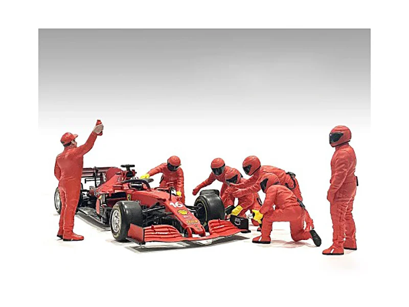 Formula One F1 Pit Crew 7 Figure Set Team Red Release III for 1/43 Scale Models by American Diorama - Formula 1 Models