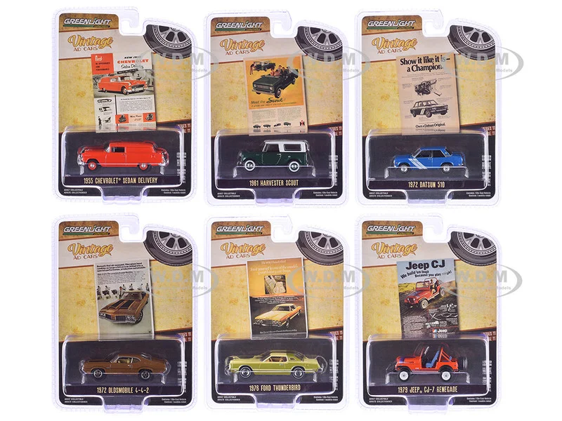 "Vintage Ad Cars" Series 11 Set of 6 pieces 1/64 Diecast Model Cars by Greenlight - 1/64 Scale Sets