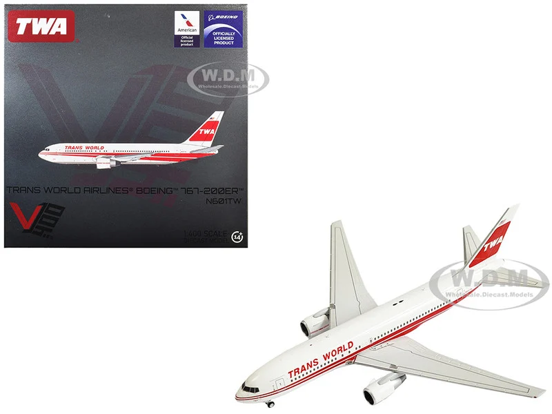 Boeing 767-200ER Commercial Aircraft "Trans World Airlines" (N601TW) White with Red Stripes 1/400 Diecast Model Airplane by V1:400