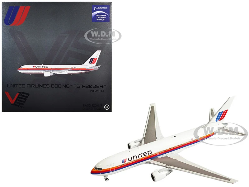 Boeing 767-200ER Commercial Aircraft "United Airlines" (N611UA) White with Stripes 1/400 Diecast Model Airplane by V1:400