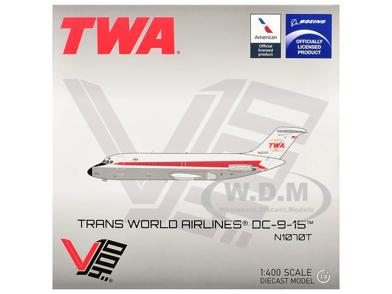 McDonnell Douglas DC-9-15 Commercial Aircraft "Trans World Airlines" (N1070T) White with Red Stripes 1/400 Diecast Model Airplane by V1:400