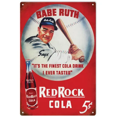 Vintage Red Rock Cola Babe Ruth Metal Sign - Desperate Enterprises