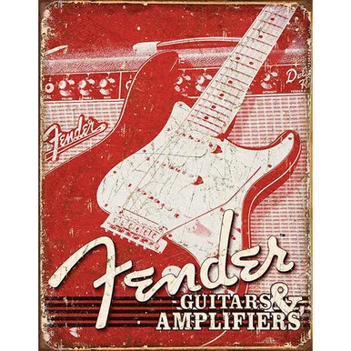 Fender Weathered Guitars & Amplifiers Metal Sign - Desperate Enterprises