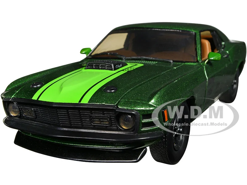 1970 Ford Mustang Mach 1 428 Green Metallic with Light Green Hood Limited Edition to 6550 pieces Worldwide 1/24 Diecast Model Cars by M2 Machines - Ford Models