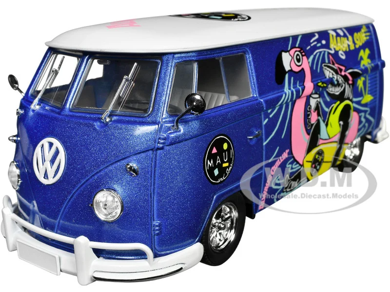 1960 Volkswagen Delivery Van Blue Metallic with White Top "Maui and Sons" Limited Edition to 6550 pieces Worldwide 1/24 Diecast Model Car by M2 Machines - Volkswagen Models