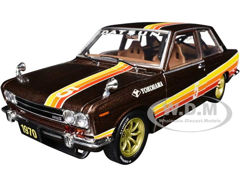 1970 Datsun 510 #5 Brown Metallic with Stripes Limited Edition to 4250 pieces Worldwide 1/24 Diecast Model Car by M2 Machines - Datsun Models