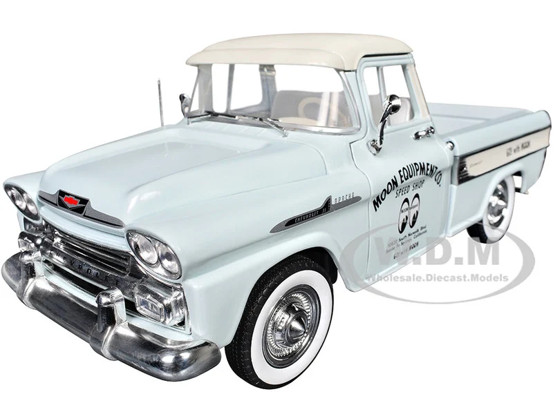 1958 Chevrolet Apache Cameo Pickup Truck "Mooneyes" Light Gray with White Top Limited Edition to 6650 pieces Worldwide 1/24 Diecast Model Car by M2 Machines - Chevrolet Models