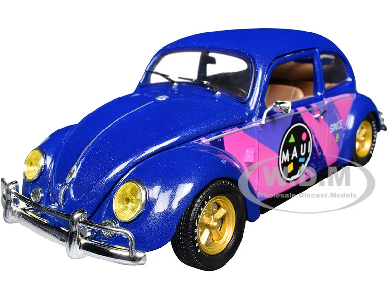 1952 Volkswagen Beetle Deluxe Model "Maui & Sons" Purple Metallic with Graphics Limited Edition to 6650 pieces Worldwide 1/24 Diecast Model Car by M2 Machines - Volkswagen Models