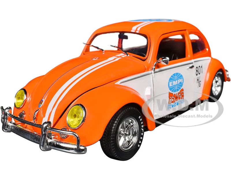1952 Volkswagen Beetle Deluxe Model "EMPI Power Rules" Orange and White with Graphics Limited Edition to 6650 pieces Worldwide 1/24 Diecast Model Car by M2 Machines - Volkswagen Models