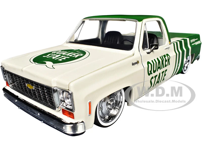 1973 Chevrolet Cheyenne 10 Pickup Truck "Quaker State" Beige and Green Limited Edition to 9600 pieces Worldwide 1/24 Diecast Model Car by M2 Machines - Chevrolet Models
