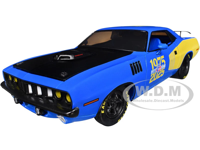 1971 Plymouth Hemi Cuda "VP Racing 50 Years" Blue with Yellow Sides Limited Edition to 8650 pieces Worldwide 1/24 Diecast Model Car by M2 Machines - Plymouth Models