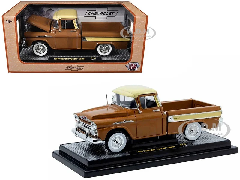 1958 Chevrolet Apache Cameo Pickup Truck Brown with Beige Top Limited Edition to 5250 pieces Worldwide 1/24 Diecast Model Car by M2 Machines - Chevrolet Models
