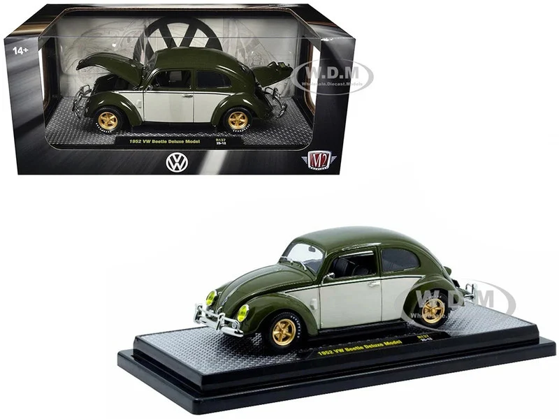 1952 Volkswagen Beetle Deluxe Model Dark Green with Beige Sides Limited Edition to 5250 pieces Worldwide 1/24 Diecast Model Car by M2 Machines - Volkswagen Models
