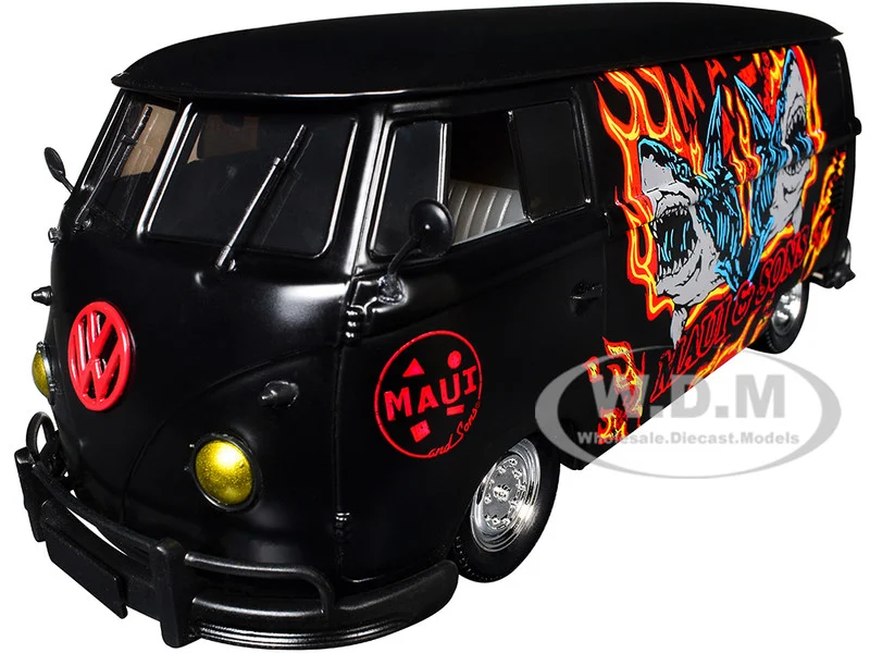 1960 Volkswagen Delivery Van "Maui & Sons" Black with Graphics Limited Edition to 4050 pieces Worldwide 1/24 Diecast Model Car by M2 Machines - Volkswagen Models