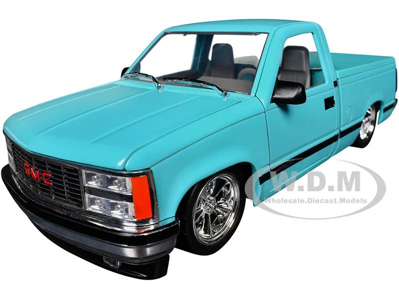 1988 GMC Sierra 1500 Custom Pickup Truck Light Blue with Black Stripes Limited Edition to 9250 pieces Worldwide 1/24 Diecast Model Car by M2 Machines - GMC Models