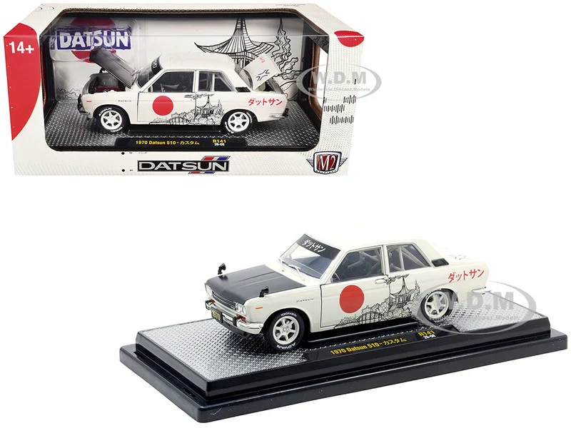 1970 Datsun 510 Light Gray with Japanese Graphics Limited Edition to 4050 pieces Worldwide 1/24 Diecast Model Car by M2 Machines - Datsun Models