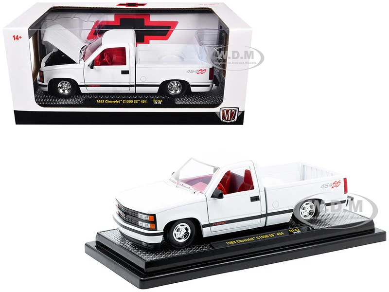 1993 Chevrolet C1500 SS 454 Pickup Truck White with Red Interior Limited Edition to 9600 pieces Worldwide 1/24 Diecast Model Car by M2 Machines - Chevrolet Models