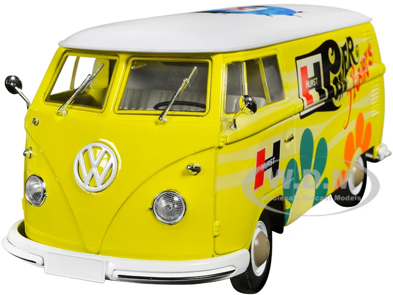 1960 Volkswagen Delivery Van Yellow with Bright White Top and Flower Graphics "Hurst Power Flowers" Limited Edition to 6550 pieces Worldwide 1/24 Diecast Model Car by M2 Machines - Volkswagen Models