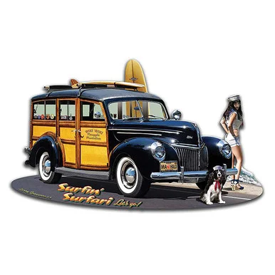 1939 Woody Surfin Surfari Metal Cut-Out Sign