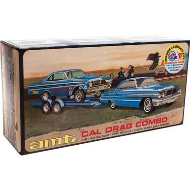 Cal Drag Combo 1964 Galaxie, AWB Falcon & Trailer 1/25 Kit - AMT