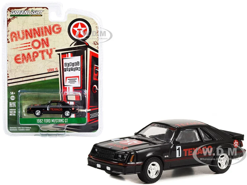 1982 Ford Mustang GT #1 Black "Texaco" "Running on Empty" Series 15 1/64 Diecast Model Car by Greenlight - Ford Models